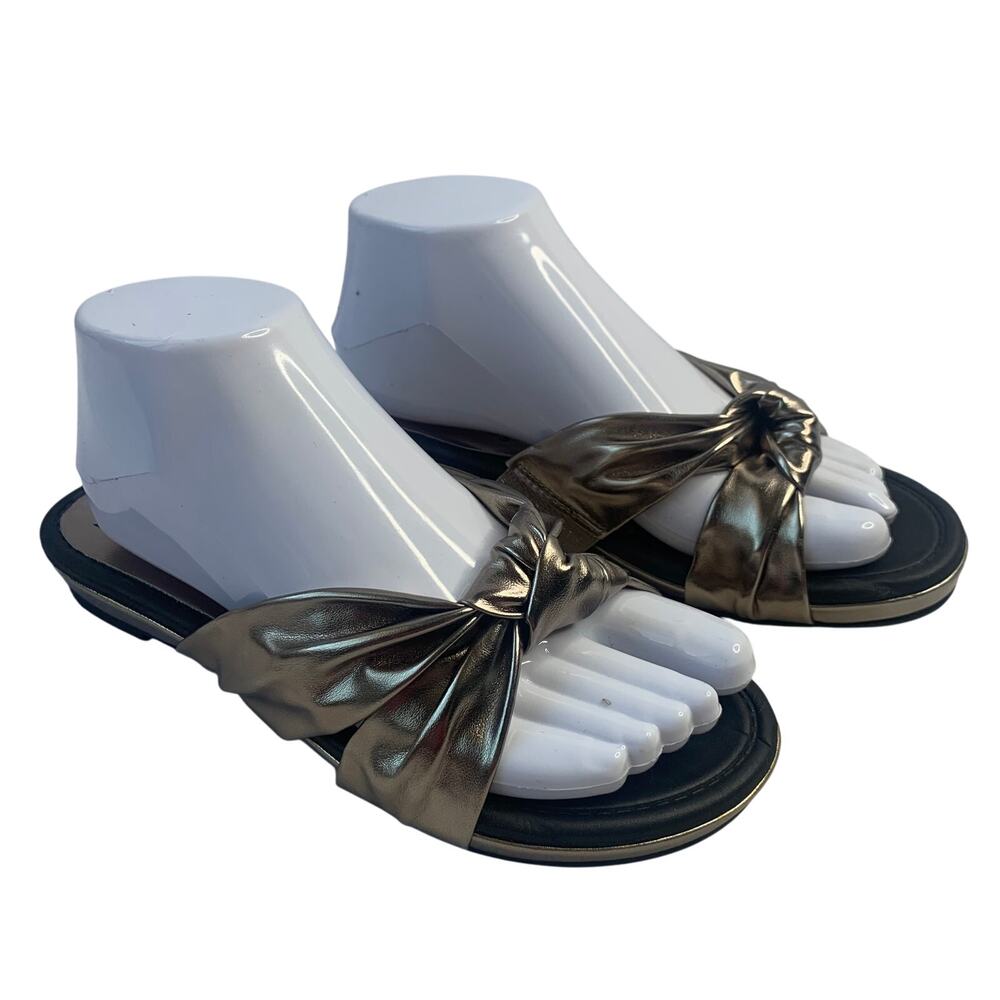 NWOT Bellini Tabby Womens Sz 8 Knotted Upper Metallic Silver Sandal Slide Summer